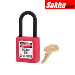 Master Lock 406KARED Red dielectric Zenex™ thermoplastic safety padlock, 38mm wide with 38mm tall nylon shackle, keyed alike