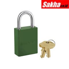 Master Lock 6835GRN Green Powder Coated Aluminum Safety Padlock, 1-12in (38mm) Wide with 1in (25mm) Tall Shackle