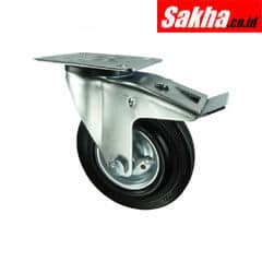 Atlas ATL9451410K Workholders Pressed Steel Castor With Swivel Plate, Rubber Tyre with Brake, Steel Centre 125mm