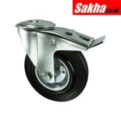 Atlas ATL9451846K Workholders Pressed Steel Castor With Swivel Bolt Hole Rubber Tyre with Brake, Steel Centre 80mm