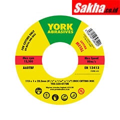 York YRK2304770K 115x1x22 23mm A60TBF Inox Thin Reinforced Cutting Discs - Type 41 - Pack of 10