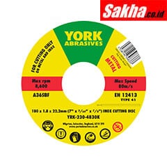 York YRK2304830K 180x1 8x22.23mm A36SBF Inox Thin Reinforced Cutting Discs - Type 41 - Pack of 5