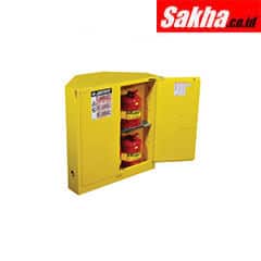 Justrite SURE-GRIP® EX CORNER FLAMMABLE SAFETY CABINET 30 Gallon, 2 SELF-CLOSE DOORS, Yellow