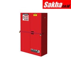 Justrite High Security Flammables Safety Cabinet W Steel Bar Cap. 45 Gals, 2 Shelves, 2 S C Doors, Red