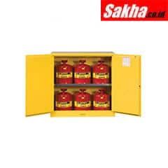 Justrite Sure-Grip® EX Safety Cabinet With Can Package 30 Gallon Cabinet With Cans, 44 Inch Height, 2 Manual Close Doors, Yellow