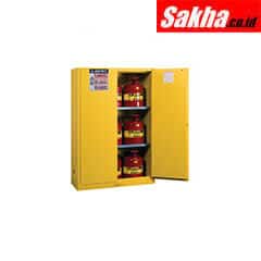 Justrite Sure-Grip® EX Safety Cabinet With Can Package 45 Gallon Cabinet With Cans, 2 Manual Close Doors, Yellow