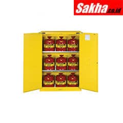 Justrite Sure-Grip® EX Safety Cabinet With Can Package 45 Gallon Cabinet With Cans, 2 Self-Close Doors, Yellow