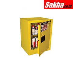 Justrite Sure-Grip® EX Benchtop Flammable Safety Cabinet Cap. 24 Aerosol Cans, 2 Drawers, 1 Manual Close Door, Yellow