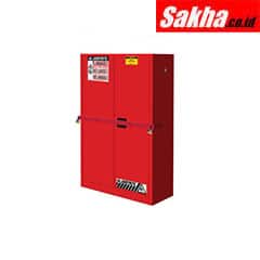 Justrite High Security Flammables Safety Cabinet With Steel Bar 45 Gallon, 2 Manual Close Doors, Red