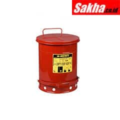 Justrite Oily Waste Can 10 Gallon,Foot-Operated Self-Closing Cover Cover