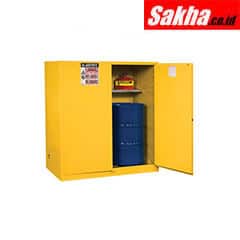 Justrite Sure-Grip® EX Vertical Drum Safety Cabinet And Drum Support 110 Gallon 2 Manual Close Doors, Yellow