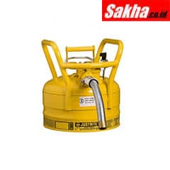 Justrite Type II AccuFlow™ D.O.T. Steel Safety Can 2.5 Gallon, 1-Inch Metal Hose, Roll Bars, Yellow