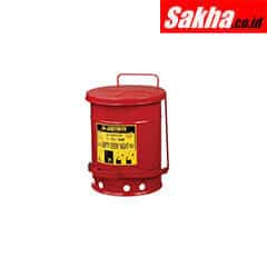 Justrite Oily Waste Can 6 Gallon, Foot-Operated Self-Closing Cover
