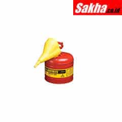 Justrite Type I Steel Safety Can For Flammables With Funnel, 2 Gallon, Red