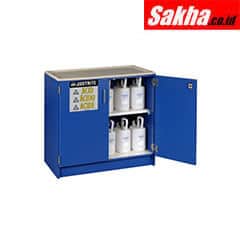 Justrite Wood Laminate Corrosives Undercounter Safety Cabinet Holds Thirty-Six 2-1 2 L Bottles, 2 Doors, Blue
