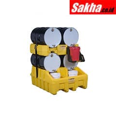 Justrite Drum Management Stack Module Dispensing Shelf Optional, Forklift Channels, Recycled Polyethylene, Yellow