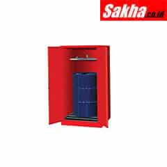 Justrite Sure-Grip® EX Vertical Drum Safety Cabinet And Drum Rollers 55 Gallon, 2 Self-Close Doors, Red
