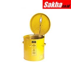 Justrite Wash Tank With Basket For Small Parts Cleaning, 1 Gallon, Self-Close Cover W Fusible Link, Steel, Yellow