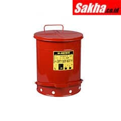 Justrite Oily Waste Can 14 Gallon,Foot-Operated Self-Closing Cover