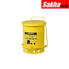 Justrite Oily Waste Can 6 Gallon, Foot-Operated Self-Closing Cover, Yellow