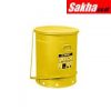 Justrite Oily Waste Can 21 Gallon, Foot-Operated Self-Closing Cover, Yellow