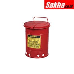 Justrite Oily Waste Can 10 Gallon, Hand-Operated Cover, Red