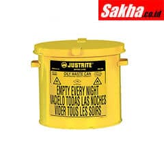 Justrite Countertop Oily Waste Can Accepts Small Wipes And Swabs, 2 Gallon, Yellow