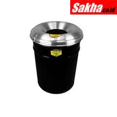 Justrite Cease-Fire® Waste Receptacle Safety Drum Can With Aluminum Head, 15 Gallon, Black