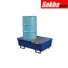 Justrite Steel Pallet With Galvanized Steel Bar Grating Forklift Pockets 2 Drum, Blue Powder Coat Finish