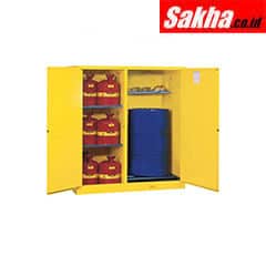 Justrite Sure-Grip® EX Double-Duty Safety Cabinet With Drum Rollers 2 Manual Close Doors, Yellow
