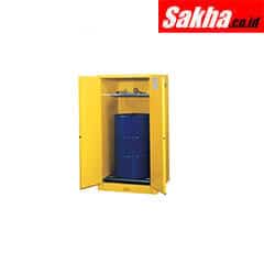 Justrite Sure-Grip® EX Vertical Drum Safety Cabinet And Drum Rollers 55 Gallon, 2 Manual Close Doors, YellowJustrite Sure-Grip® EX Vertical Drum Safety Cabinet And Drum Rollers 55 Gallon, 2 Manual Close Doors, Yellow