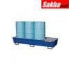 Justrite Steel Pallet With Galvanized Steel Bar Grating Forklift Pockets 4-Drum In-Line, Blue Powder Finish