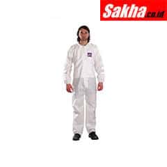 ANSELL 68-1500 Collared Coveralls with Elastic Cuff, SMS Material, White, 2XL