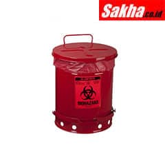 Justrite Biohazard Waste Can 10 Gallon,Foot-Operated Self-Closing Cover