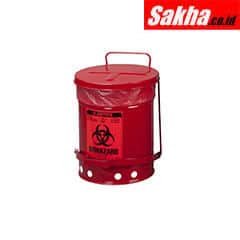 Justrite Biohazard Waste Can 6 Gallon,Foot-Operated Self-Closing Cover
