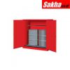 Justrite Sure-Grip® EX Vertical Drum Safety Cabinet And Drum Rollers 110 Gallon 2 Manual Close Doors, Red