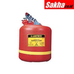 Justrite Type I Safety Can Round Nonmetallic, Stainless Steel Hardware, 5 Gallon, Polyethylene, Red
