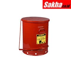 Justrite Oily Waste Can 21 Gallon, Foot-Operated Self-Closing Cover, Red
