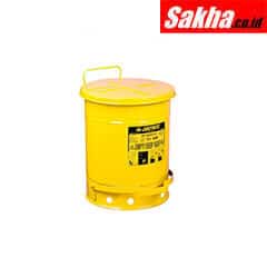 Justrite Oily Waste Can 14 Gallon, Foot-Operated Self-Closing Cover, Yellow