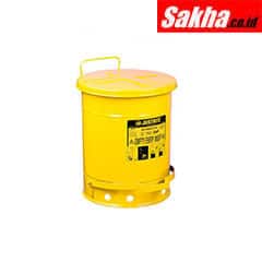 Justrite Oily Waste Can 10 Gallon, Foot-Operated Self-Closing Cover, Yellow