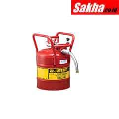 Justrite Type II AccuFlow™ D.O.T. Steel Safety Can 5 Gallon,1-Inch Metal Hose, Roll Bars