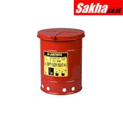 Justrite Oily Waste Can 6 Gallon, Hand-Operated Cover, Red
