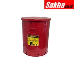 Justrite Oily Waste Can 21 Gallon, Hand-Operated Cover, Red