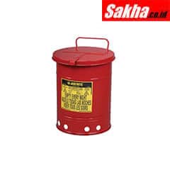 Justrite Oily Waste Can 14 Gallon, Hand-Operated Cover, Red