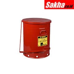 Justrite Oily Waste Can 21 Gallon, Foot-Operated Self-Closing SoundGard™ Cover, Red