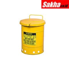 Justrite Oily Waste Can 14 Gallon, Hand-Operated Cover, Yellow