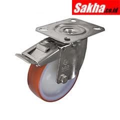 Atlas ATL9457401L Workholders Stainless Steel Swivel Plate Castor with brake and Polyurethane Tyre 200mm