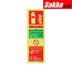 Scafftag SSF9649020K Water Fire Extinguisher Photoluminescent Rigid PVC Sign - 90 x 280mm